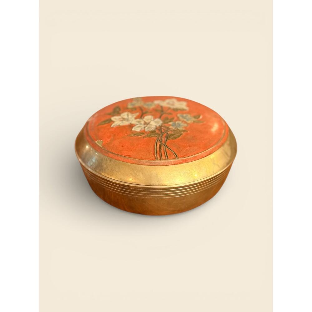 Brass Trinket Box with Cloisonne Enamel Lid - Vintage Decorative Box
